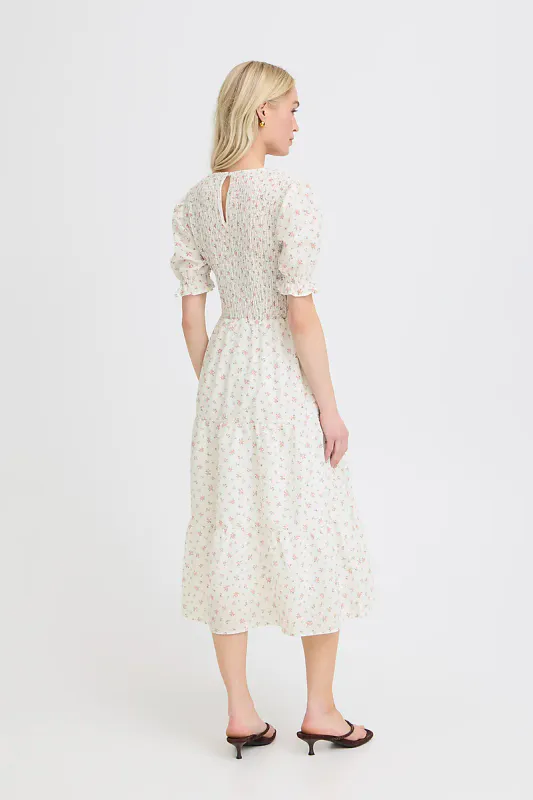 B.YOUNG - Idida Smock Dress White Pink Roses