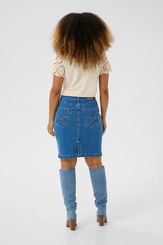 CREAM - Ebba Kort Skjørt Reno Medium Blue Denim