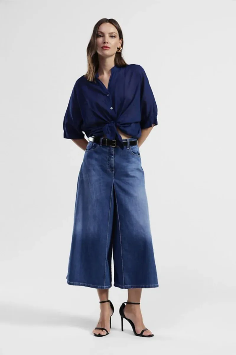 PLEASE - Alma Oslo Bukse Wideleg Blue Denim