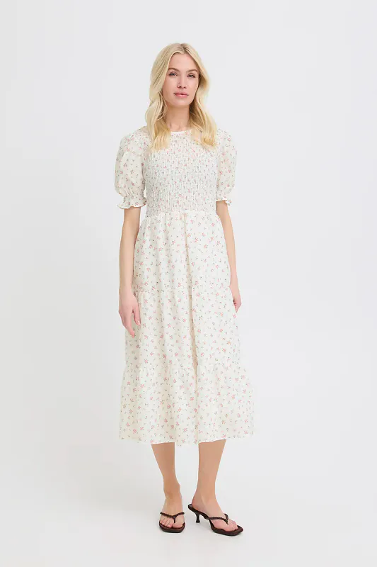 B.YOUNG - Idida Smock Dress White Pink Roses