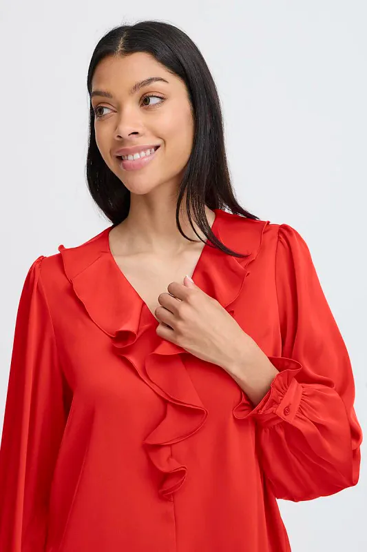 B.YOUNG - FLAIR FRILL BLOUSE Barbados Cherry