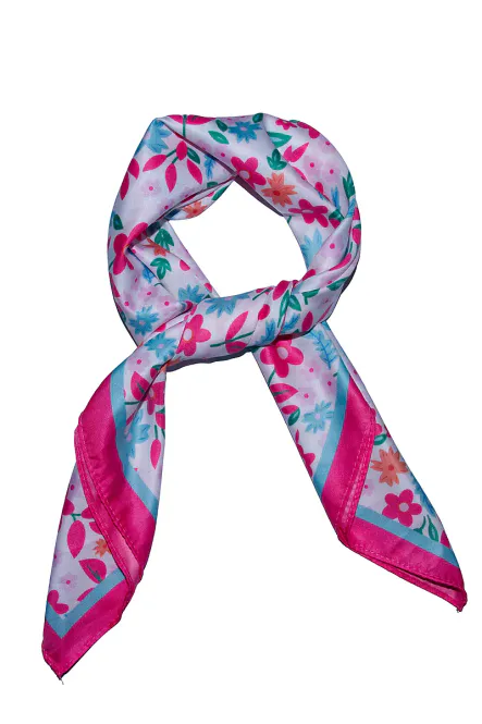 Hovedbilde Skjerf Glatt m/blomster 70x70 Rosa