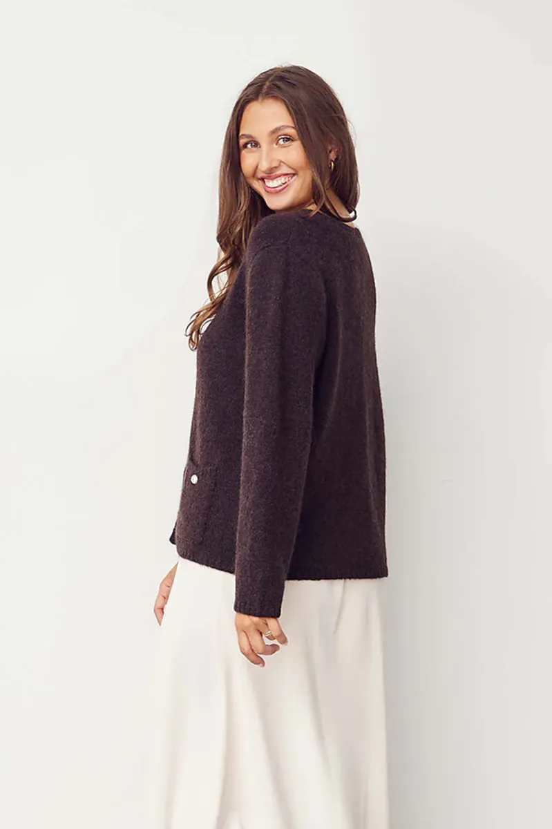 ISAY - Anna Classic Cardigan Dark Brown Melange