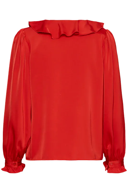 B.YOUNG - FLAIR FRILL BLOUSE Barbados Cherry