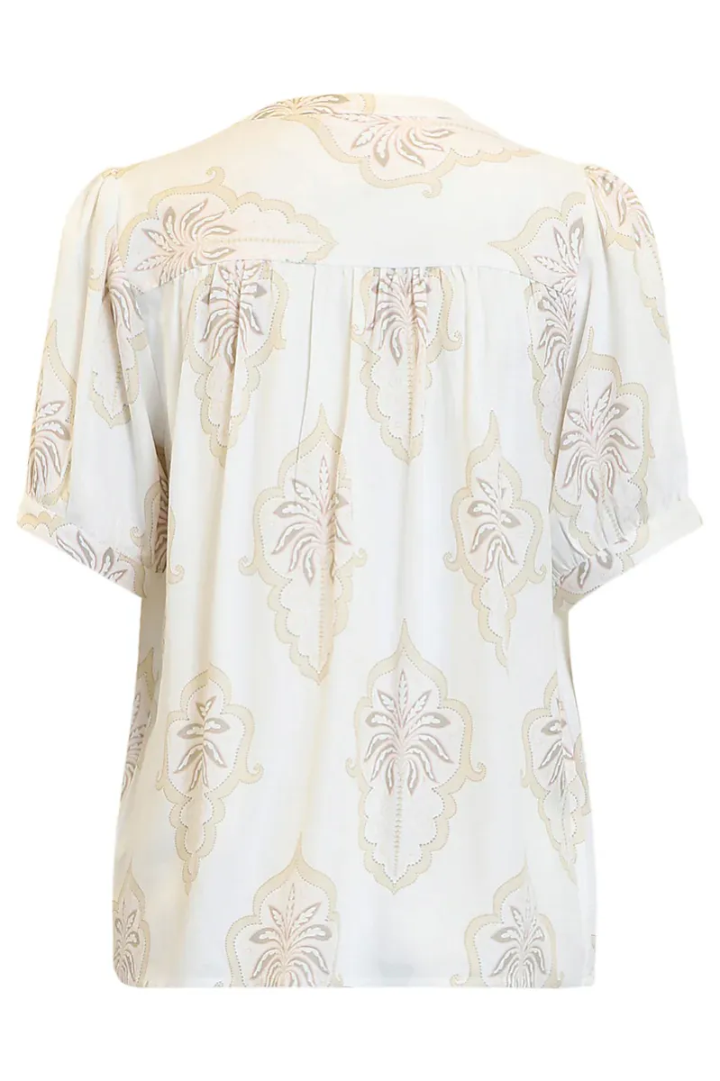B.COPENHAGEN - Hvit Bluse med Beige Print